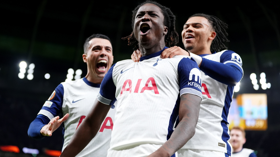 Tottenham Hotspur's Damola Ajayi celebrates scoring against Elfsborg in the Europa League